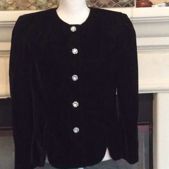VTG Jessica Howard 80s velvet w/rhinestone buttons - Picture 2 of 6